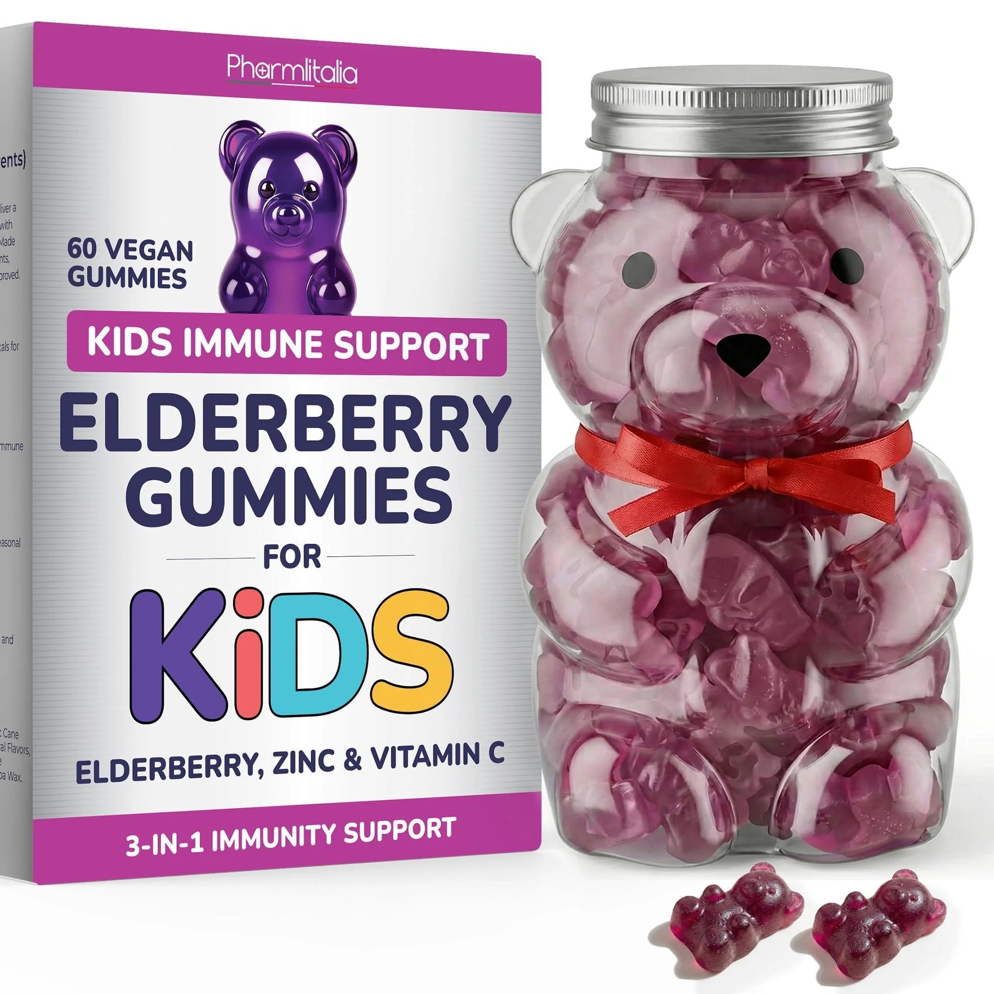 Elderberry Gummies for Kids 3 in 1 Immune Support with Zinc Vitamin C 60 Count Kids Elderberry Gummies for Daily Immunity Vegan Formula for Strong Immune Health