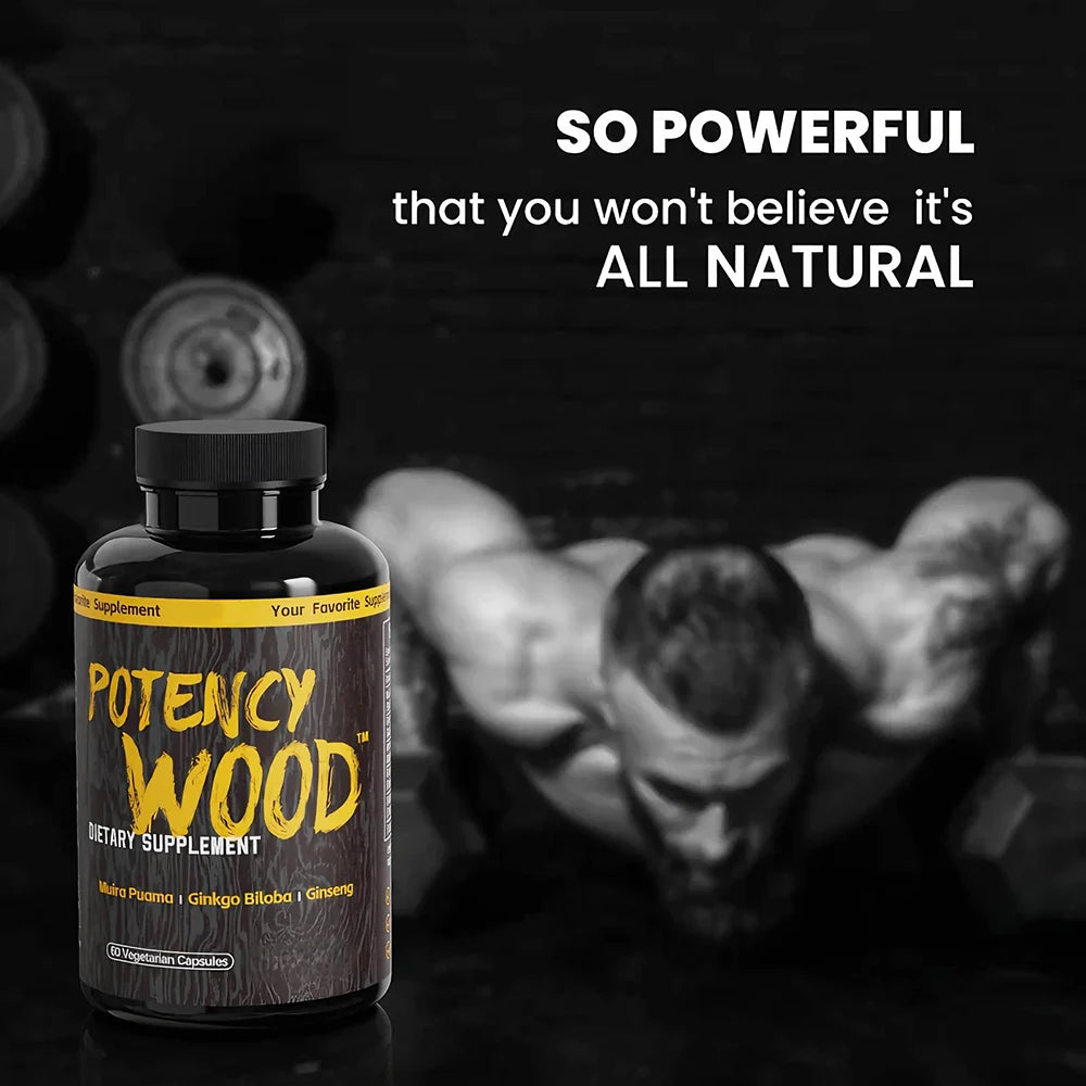 Potency Wood Herbal Supplements with Ginseng Ashwagandha, 60 Capsules, Adaptogen Energy Stamina Immune Antioxidants Gut Health