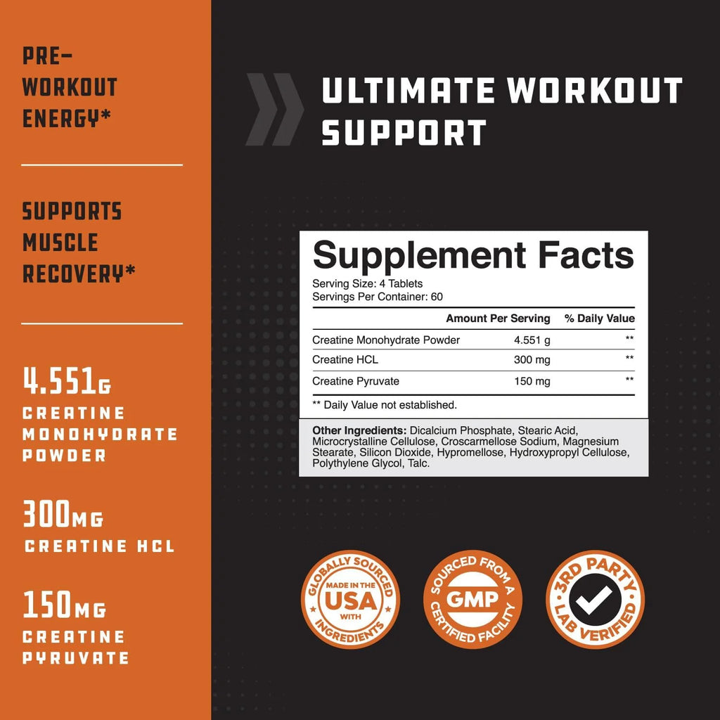 Natures Craft Tri-Phase Creatine Supplement for Muscle Recovery & Muscle Building, 240 Capsules