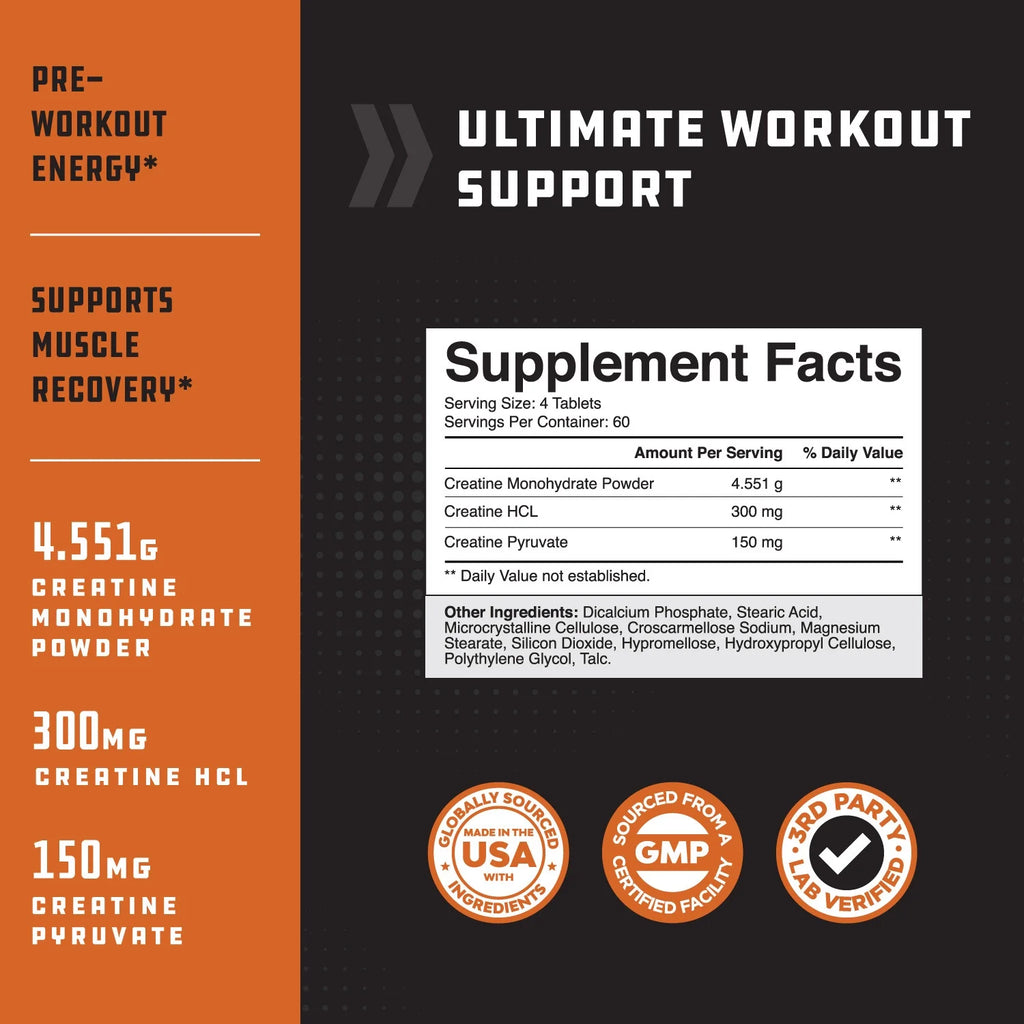 Natures Craft Tri-Phase Creatine Supplement for Muscle Recovery & Muscle Building, 240 Capsules