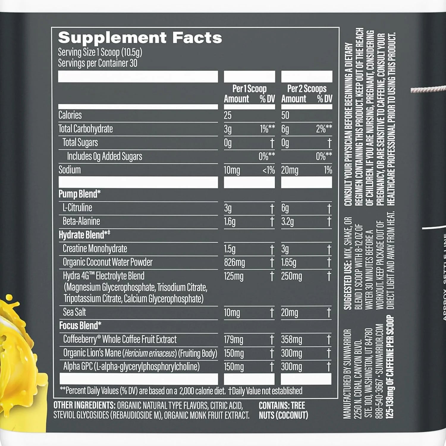 Sunwarrior Active Pre-Workout Powder for Men & Women, Yuzu Mango, 315G (30 Servings)