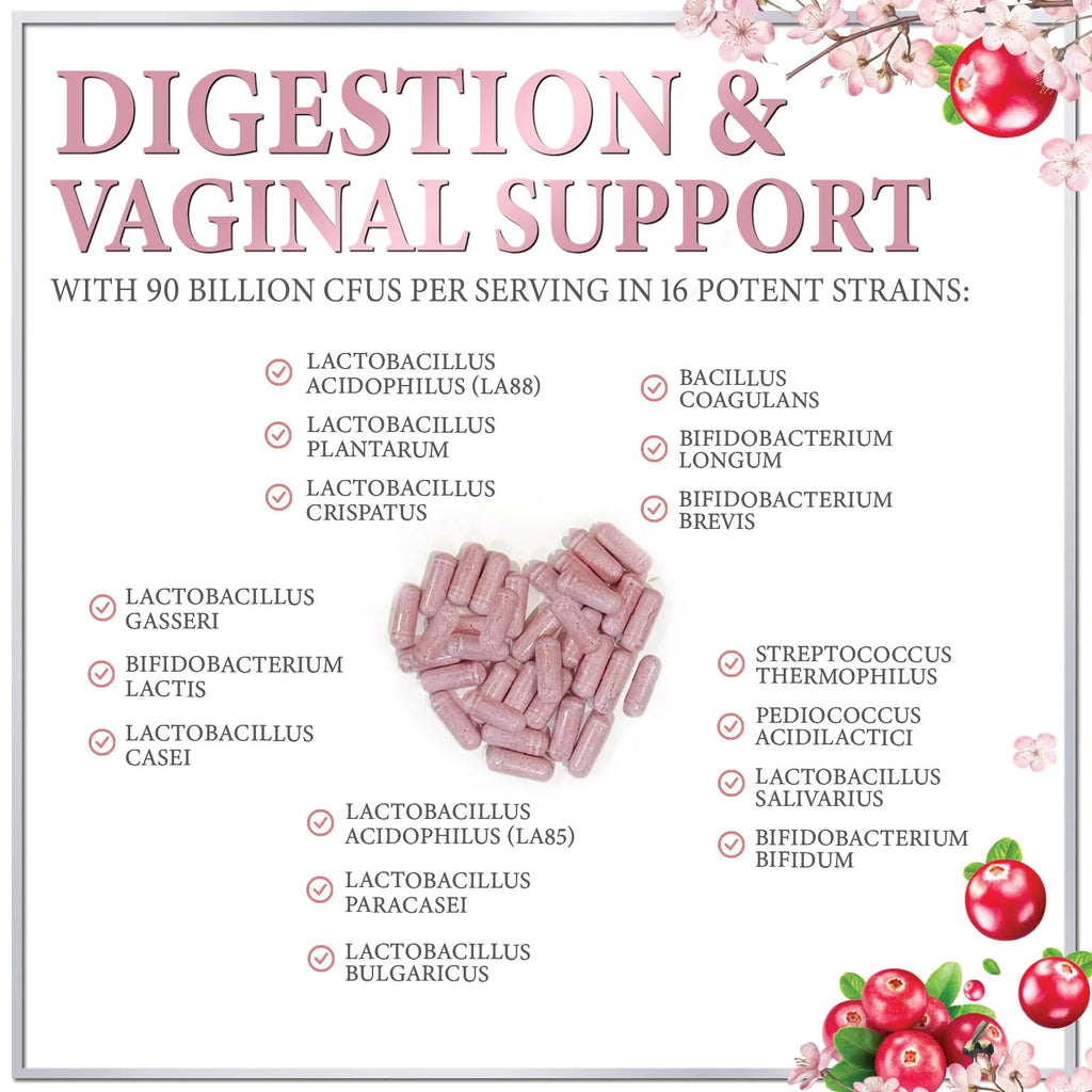 Probiotics for Women Digestive Health Support - 16 Strains Women'S Vaginal Probiotic with Prebiotics, Cranberry, PH, Immune Support, Urinary, & Feminine Health Support - USA Bottled - 60 Capsules