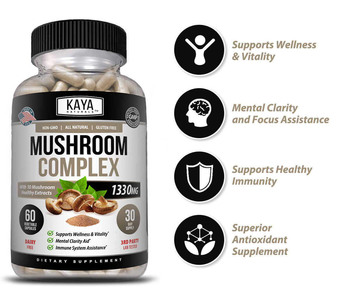 (2 Pack) Mushroom Complex Supplement, 60 Capsules Lions Mane, Reishi, Shiitake