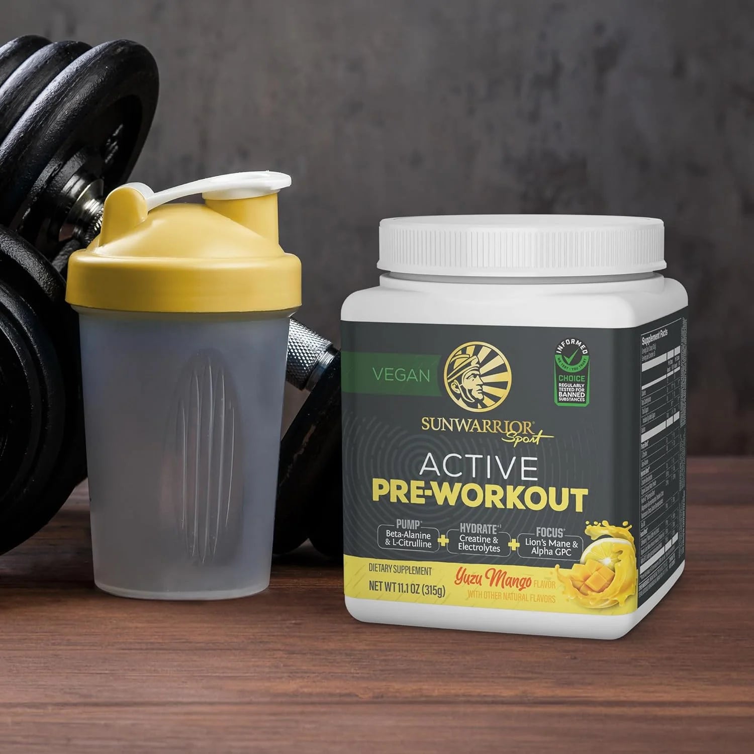 Sunwarrior Active Pre-Workout Powder for Men & Women, Yuzu Mango, 315G (30 Servings)