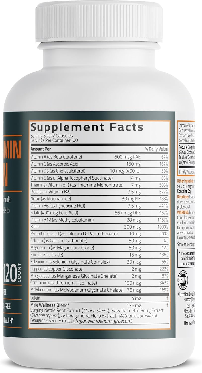 Multivitamin for Men All-In-One Daily Coverage Formula Key Vitamins, Minerals & Herbs to Support Men'S Health, 120 Capsules