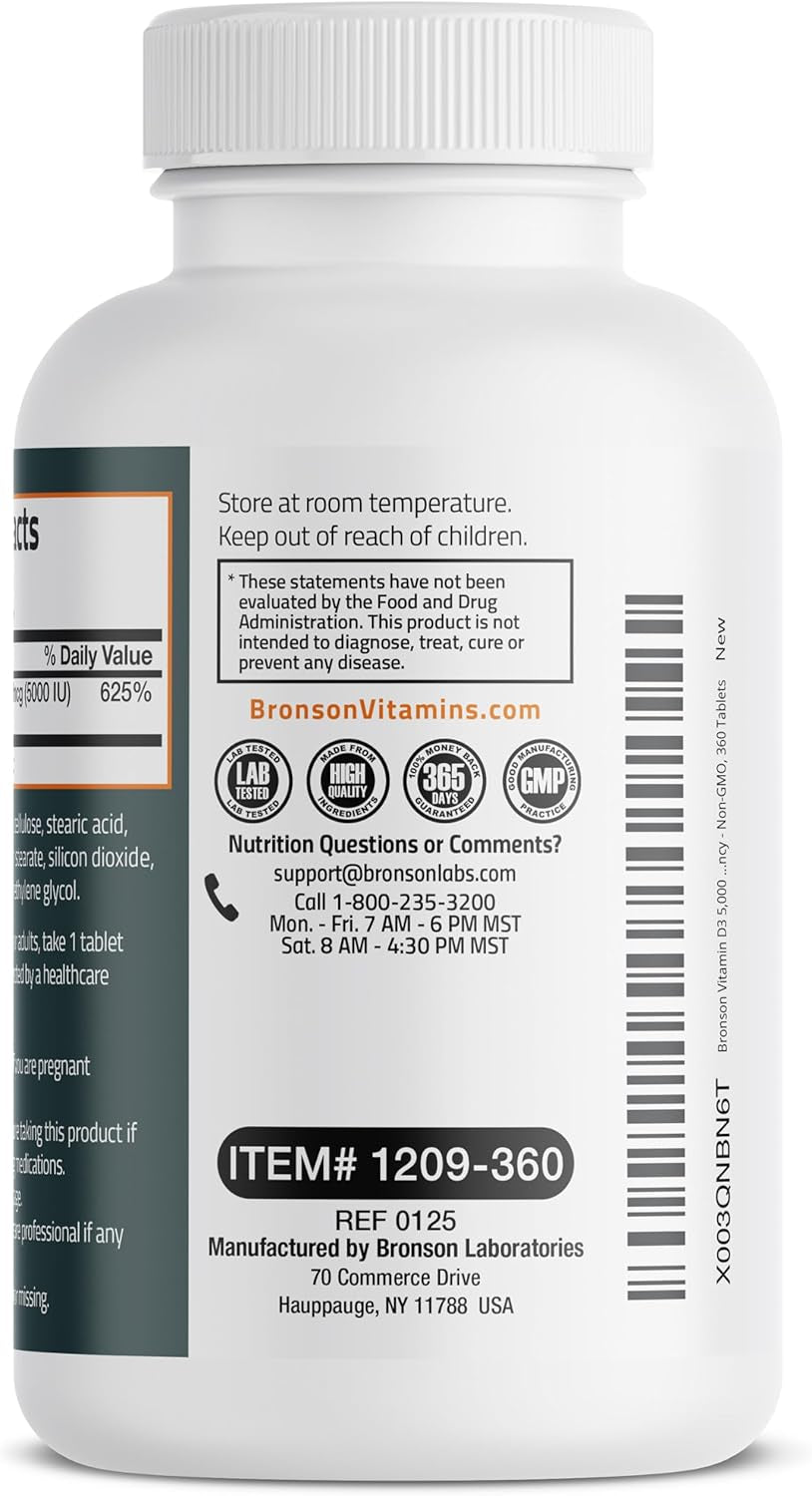 Vitamin D3 5000Iu (125Mcg) Healthy Muscle Function and Immune Support, Non-Gmo, 360 Tablets