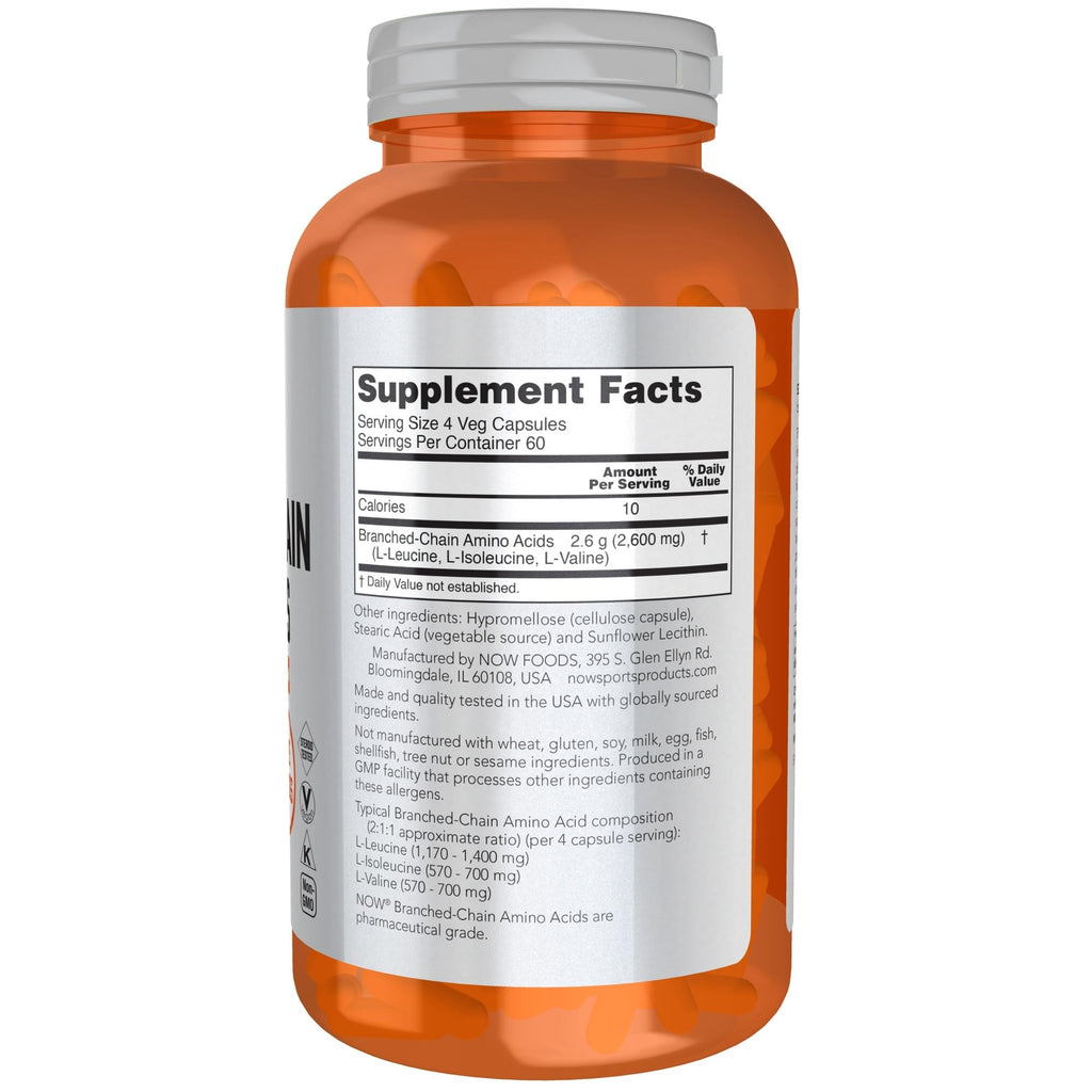 NOW Sports BCAA 240 Count Amino Acids for Muscle Recovery and Healthy Aging