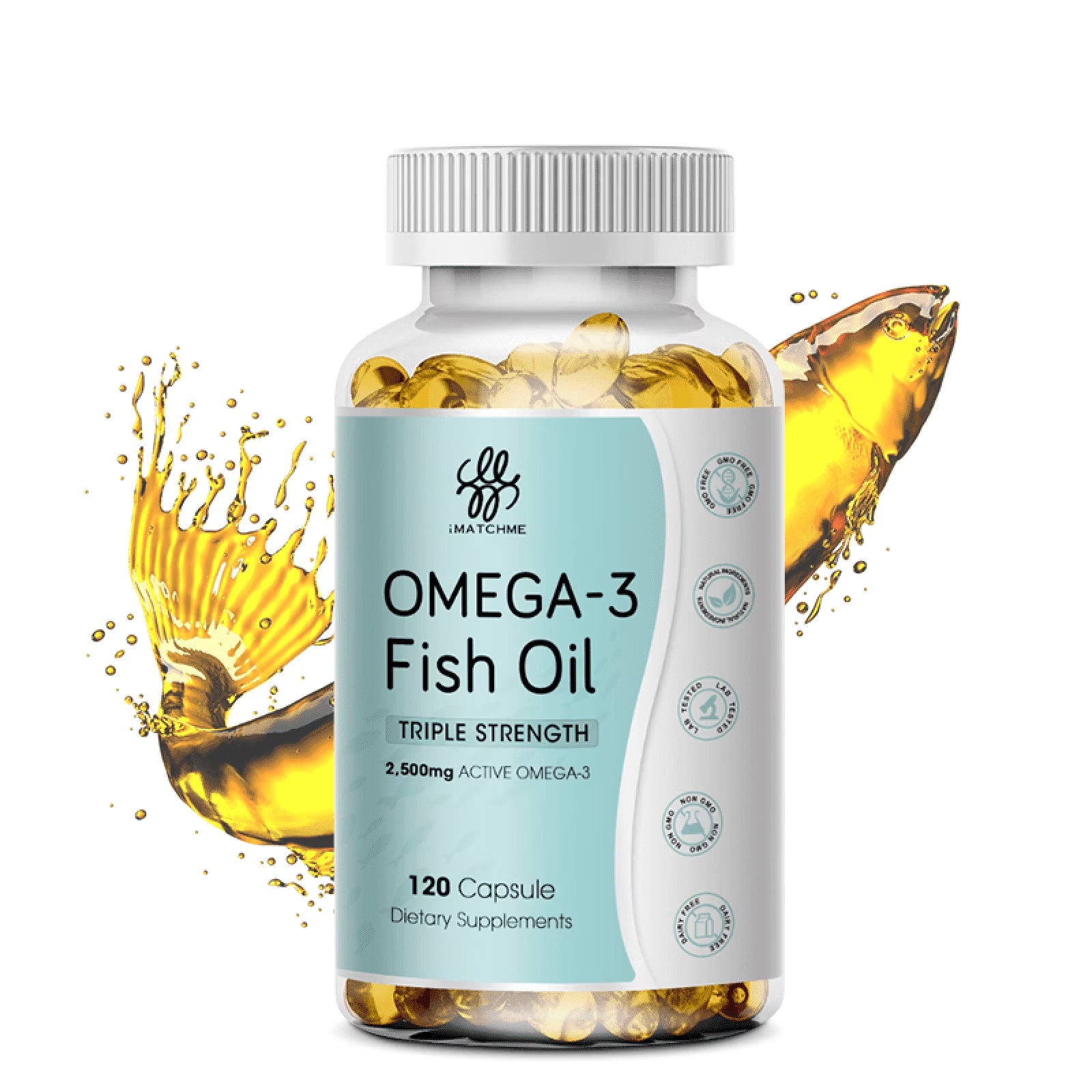 Omega-3 Fish Oil, with EPA & DHA Burpless Fish Oil Supplement, Promotes Brain & Heart Health, 120 Ct