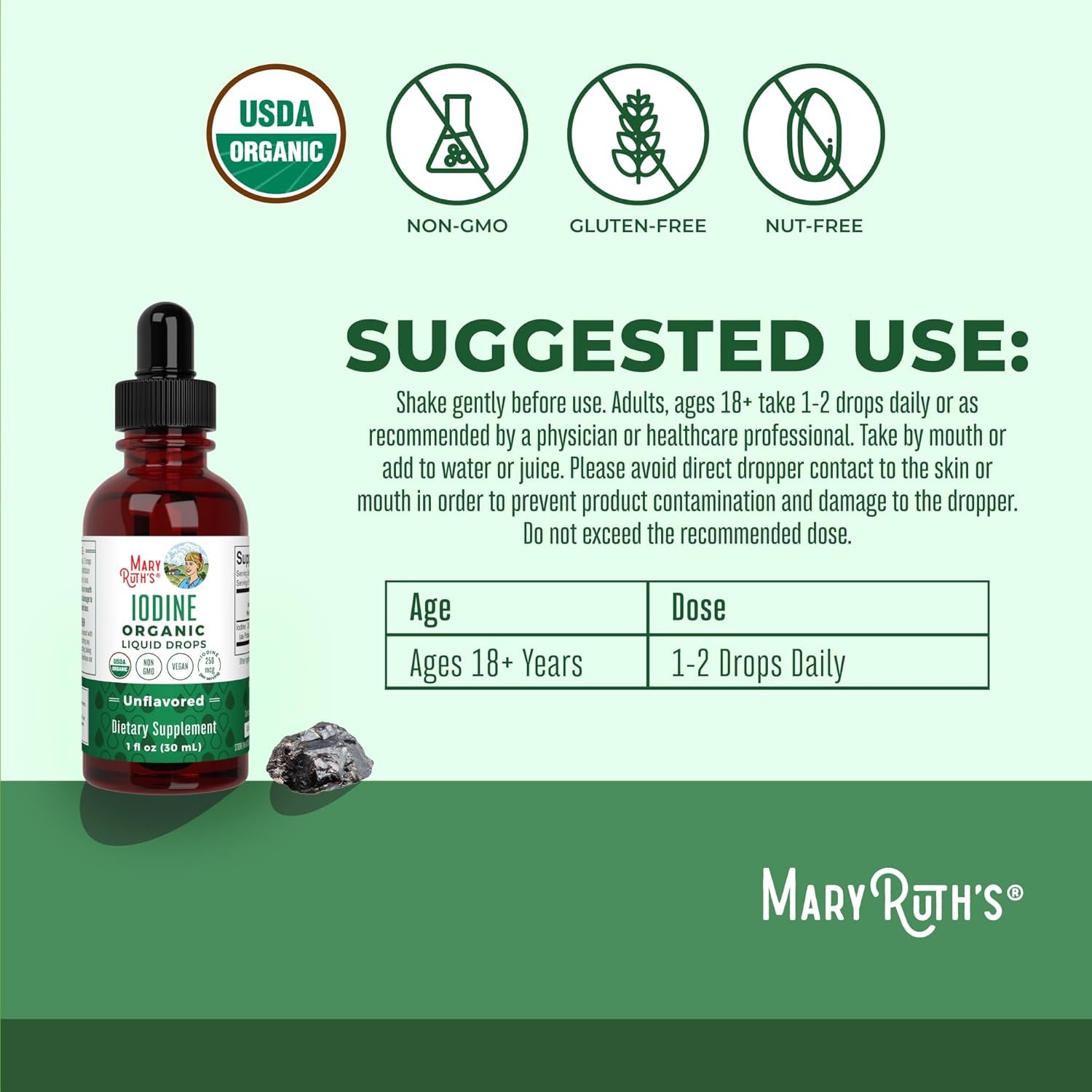 Maryruth Organics Iodine Liquid Drops | Potassium Iodide | 1 Year Supply | 450 Servings | Thyroid Health | USDA Organic| Vegan | Non-Gmo | Gluten Free | 1 Fl Oz