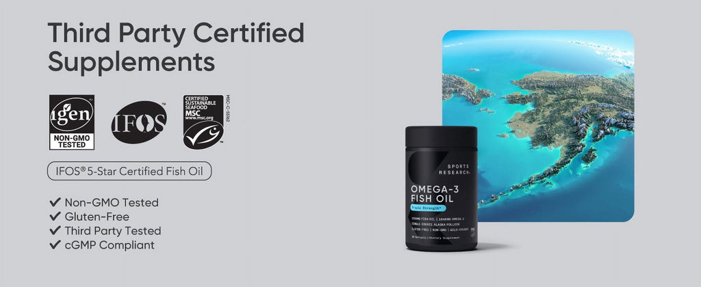 Sports Research Omega 3 Fish Oil Supplement, Triple Strength 1250Mg Omega 3 Fatty Acids, 60 Softgels