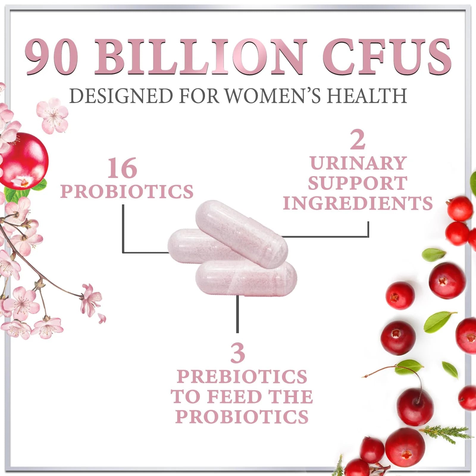 Probiotics for Women Digestive Health Support - 16 Strains Women'S Vaginal Probiotic with Prebiotics, Cranberry, PH, Immune Support, Urinary, & Feminine Health Support - USA Bottled - 60 Capsules