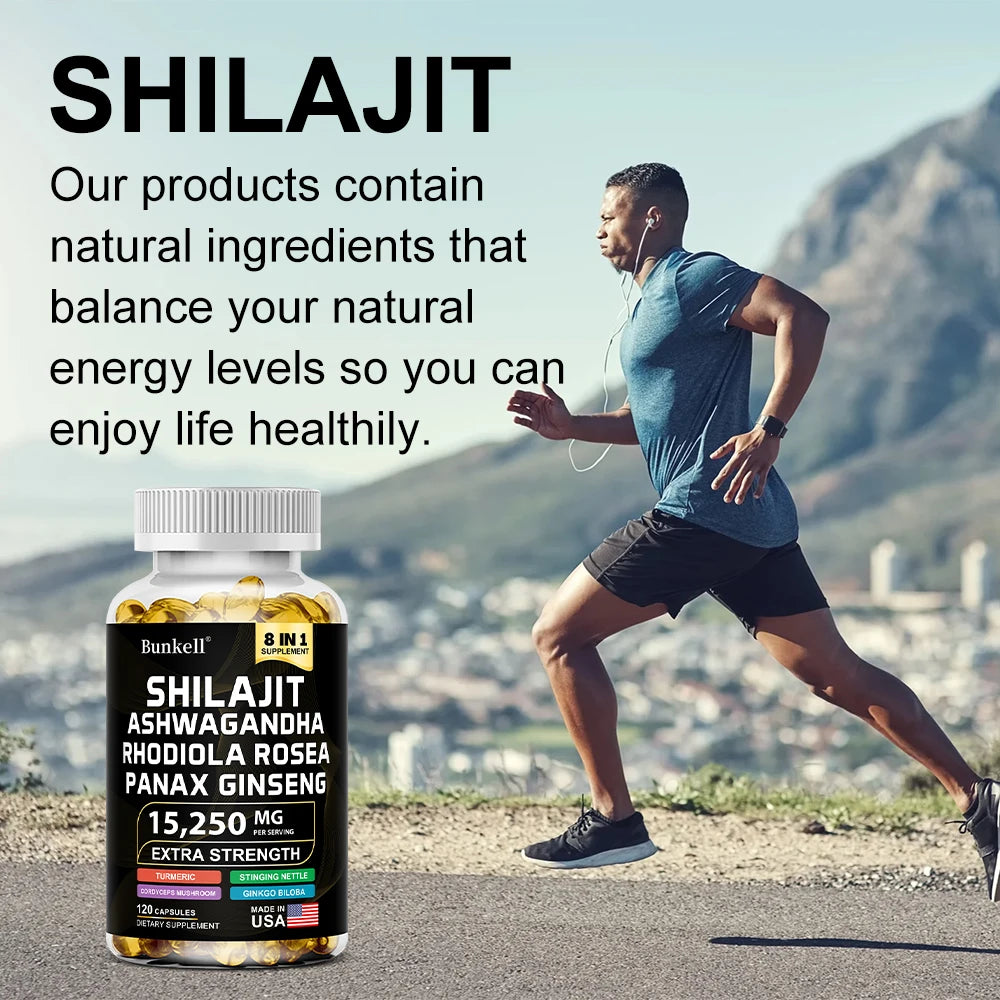 15250Mg Shilajit Capsules with Ginseng Ashwagandha Turmeric, Energy Supplement Muscle Mass Endurance