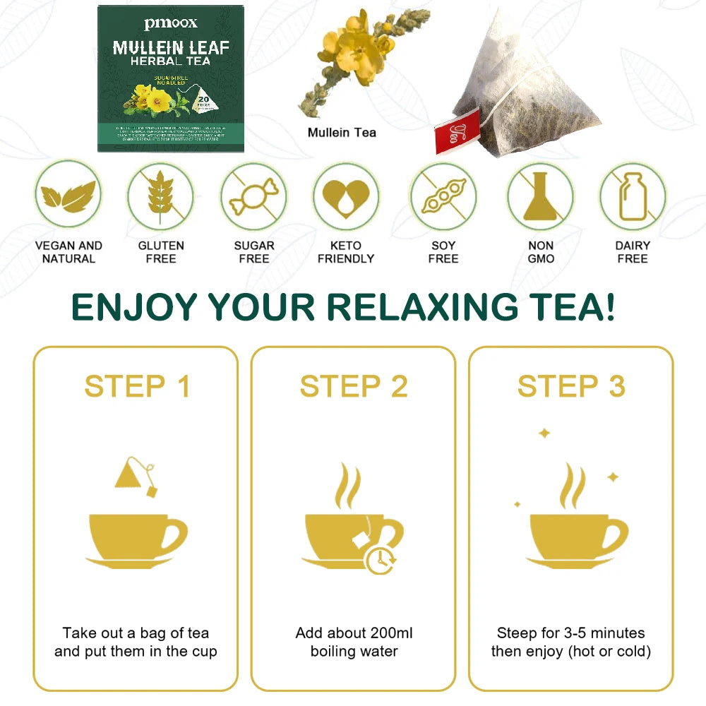 Betterlungs Lung Cleansing Tea, Herbal Loose Leaf Mullein Leaf Extract Detox Tea Bags for Lung Respiratory Health and Wellness