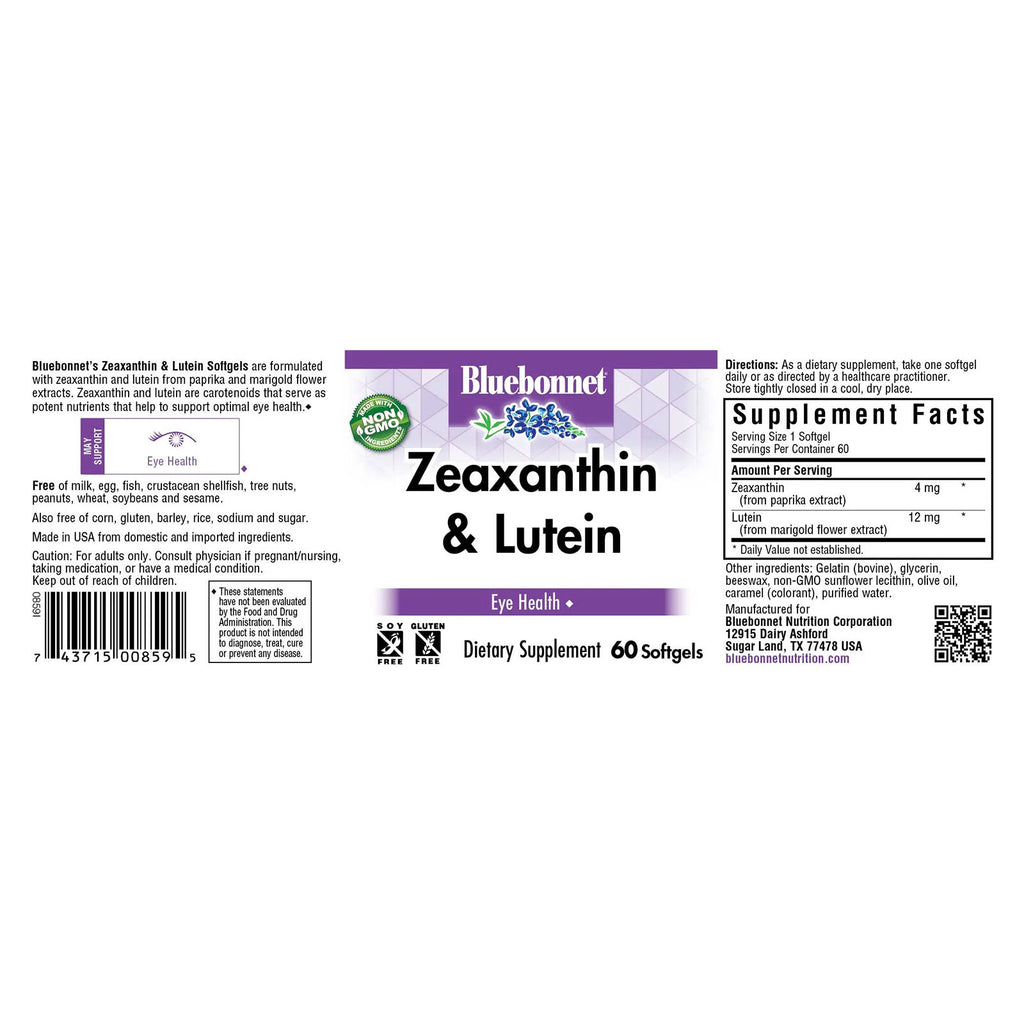 Bluebonnet Zeaxanthin & Lutein 60 Softgels