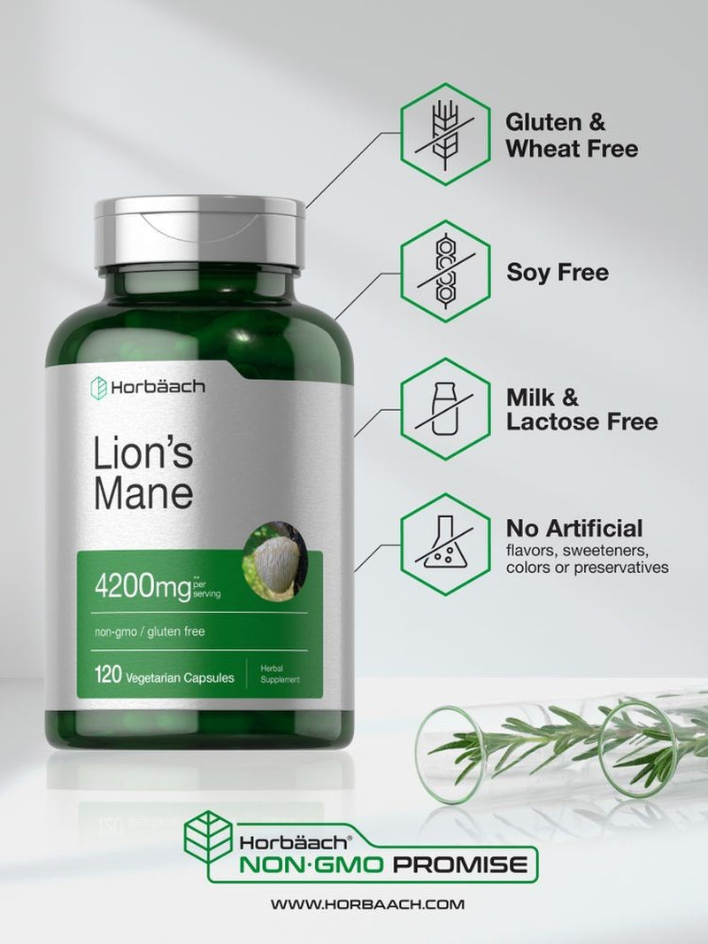 Lions Mane Mushroom Capsules | 4200Mg | 120 Count | Vegetarian | by Horbaach