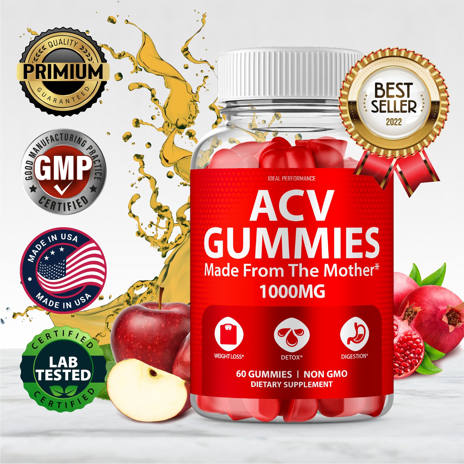 ACV Gummies with Mother 1000 Mg Apple Cider Vinegar (60 Gummies)