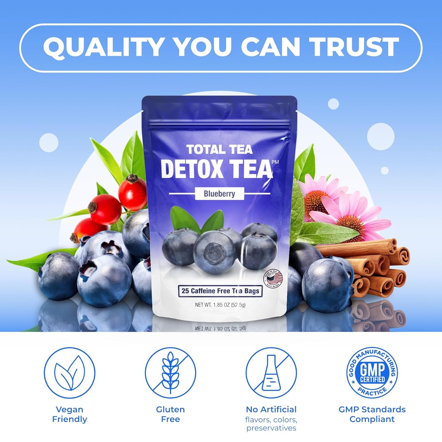 Total Tea Siimming Detox Tea Caffeine Free - 25 Day Detox - Herbal Tea with Cham