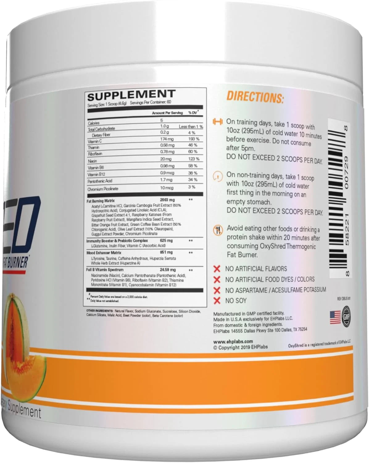 EHP Labs Oxyshred Pre Workout Powder & Shredding Supplement - Preworkout Powder with L Glutamine & Acetyl L Carnitine, Energy Boost Drink - Wild Melon, 60 Servings