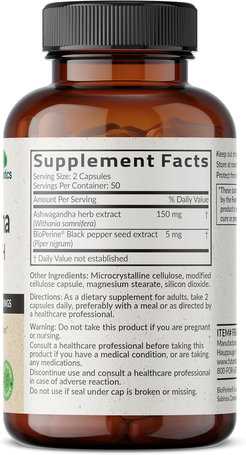 Ashwagandha Extra Strength Stress & Mood Support with Bioperine - Non GMO Formula, 100 Vegetarian Capsules