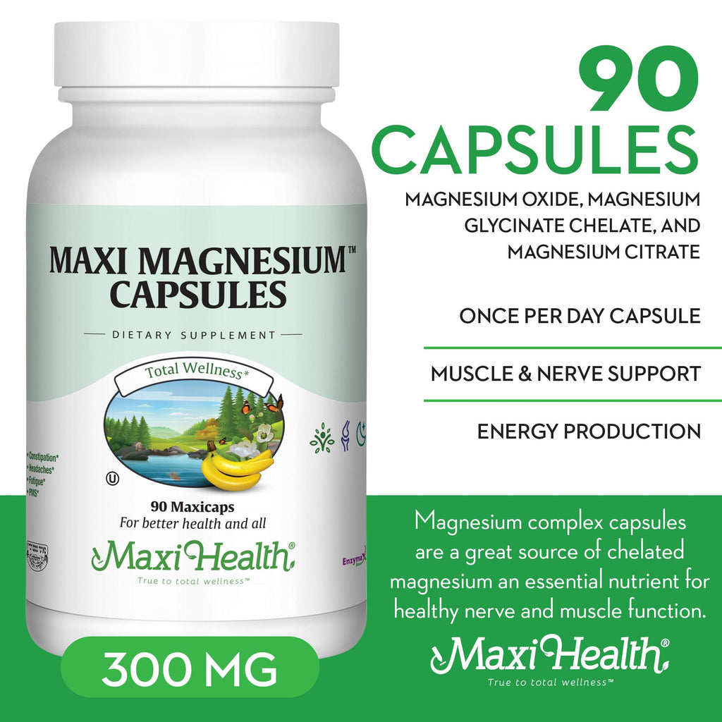 Maxi Health Magnesium Chelate – Bone, Nerve & Energy Support – 90 Vegetarian Capsules