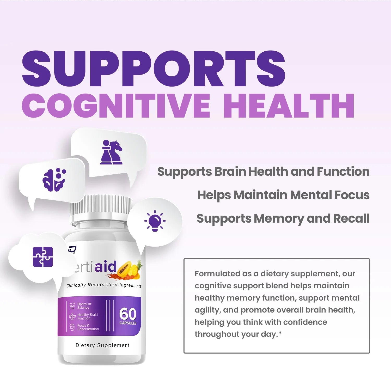 Vertiaid Supplement Capsules – Vertiaid All Natural Memory Focus Pills, 3 Pack, 180 Capsules