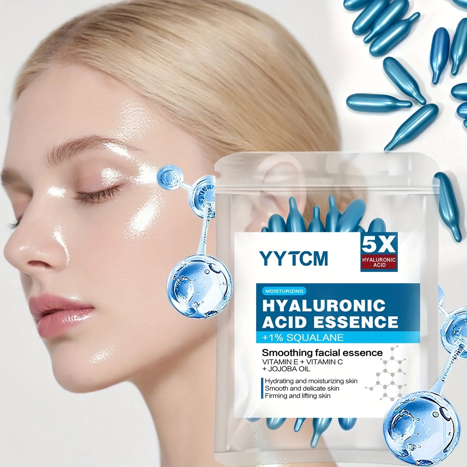 Hyaluronic Acid Deep Moisturizing Capsule Essence, Deep Moisturizing and Brightening Skin Essence (0.4Gx30 Capsules)/Bag -1 Bag