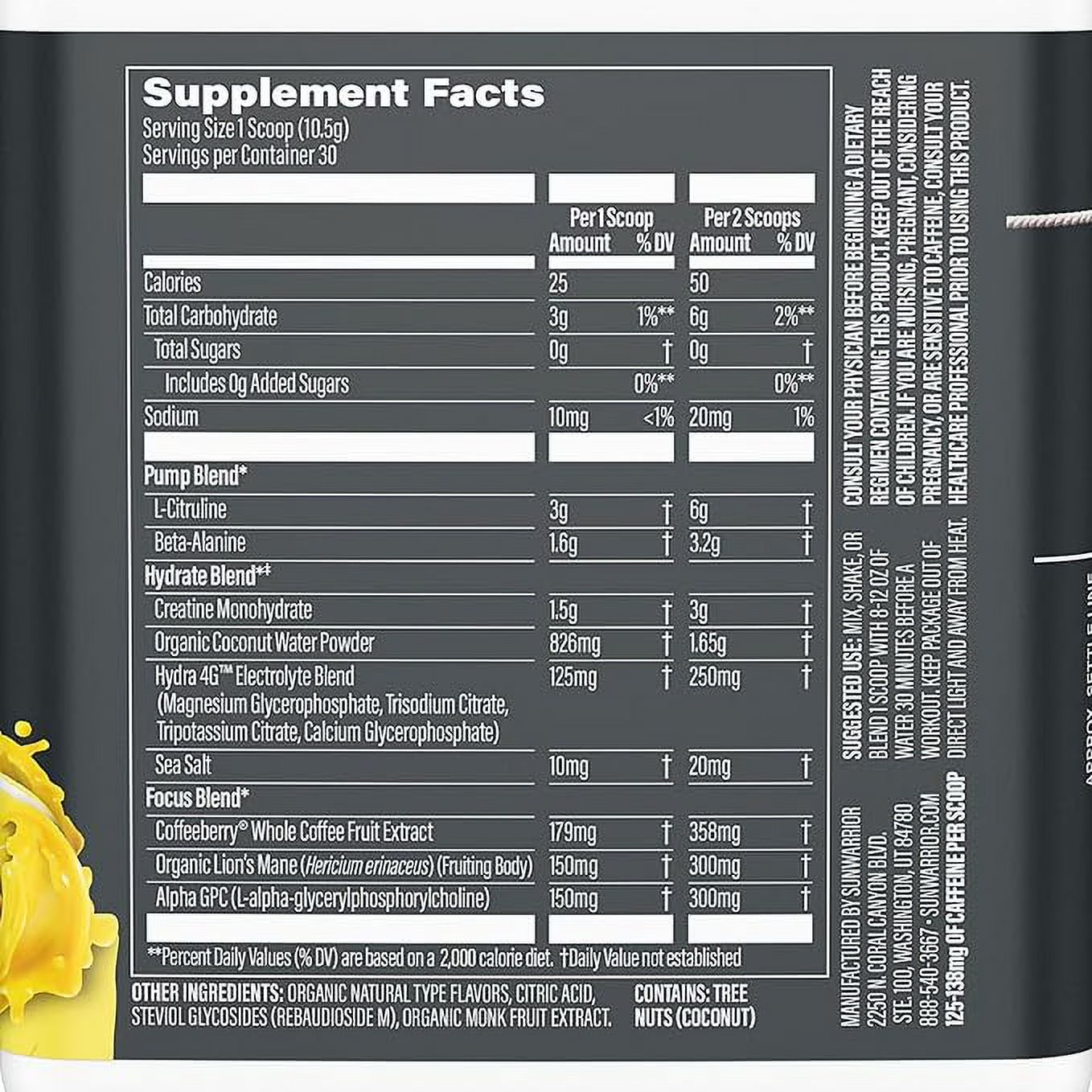 Sunwarrior Active Pre-Workout Powder for Men & Women, Yuzu Mango, 315G (30 Servings)