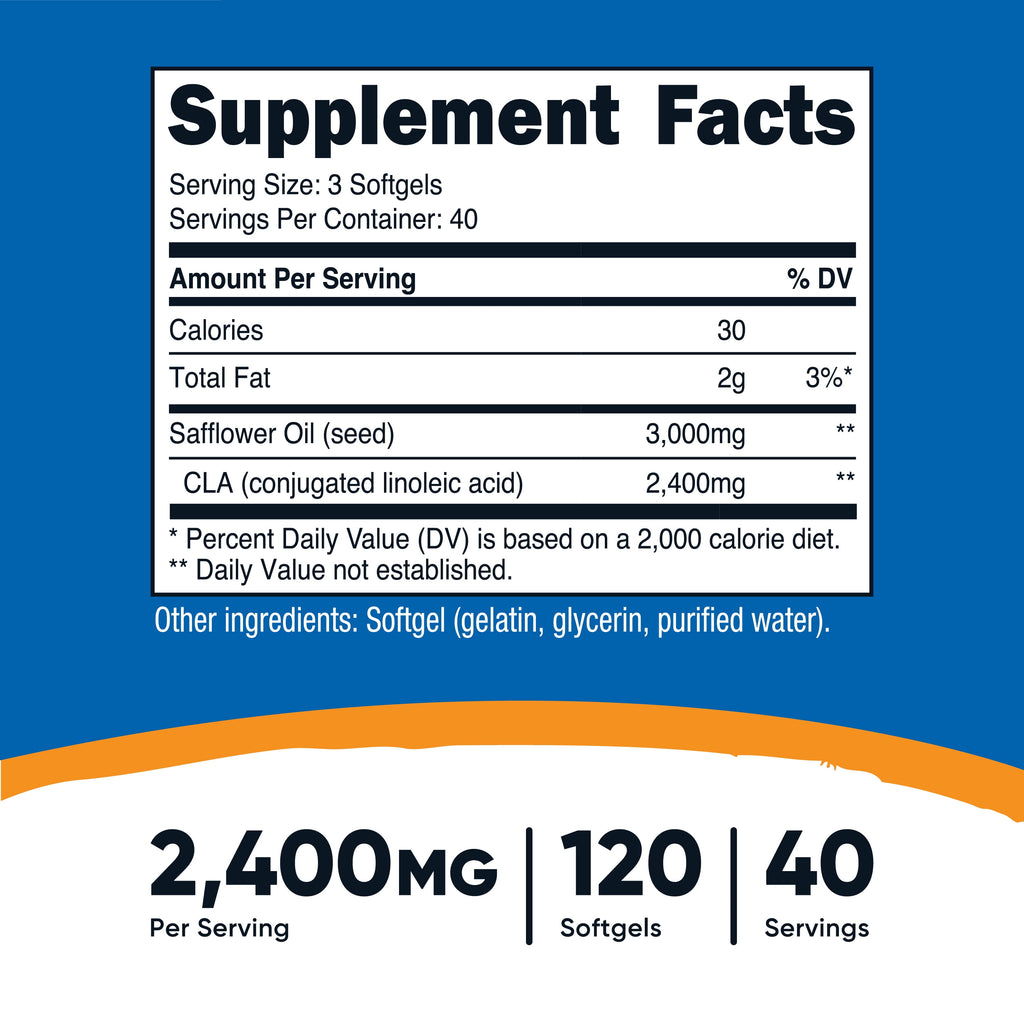 Nutricost CLA (Conjugated Linoleic Acid) 2,400Mg, 120 Softgels - Gluten Free, Non-Gmo, 800Mg per Softgel