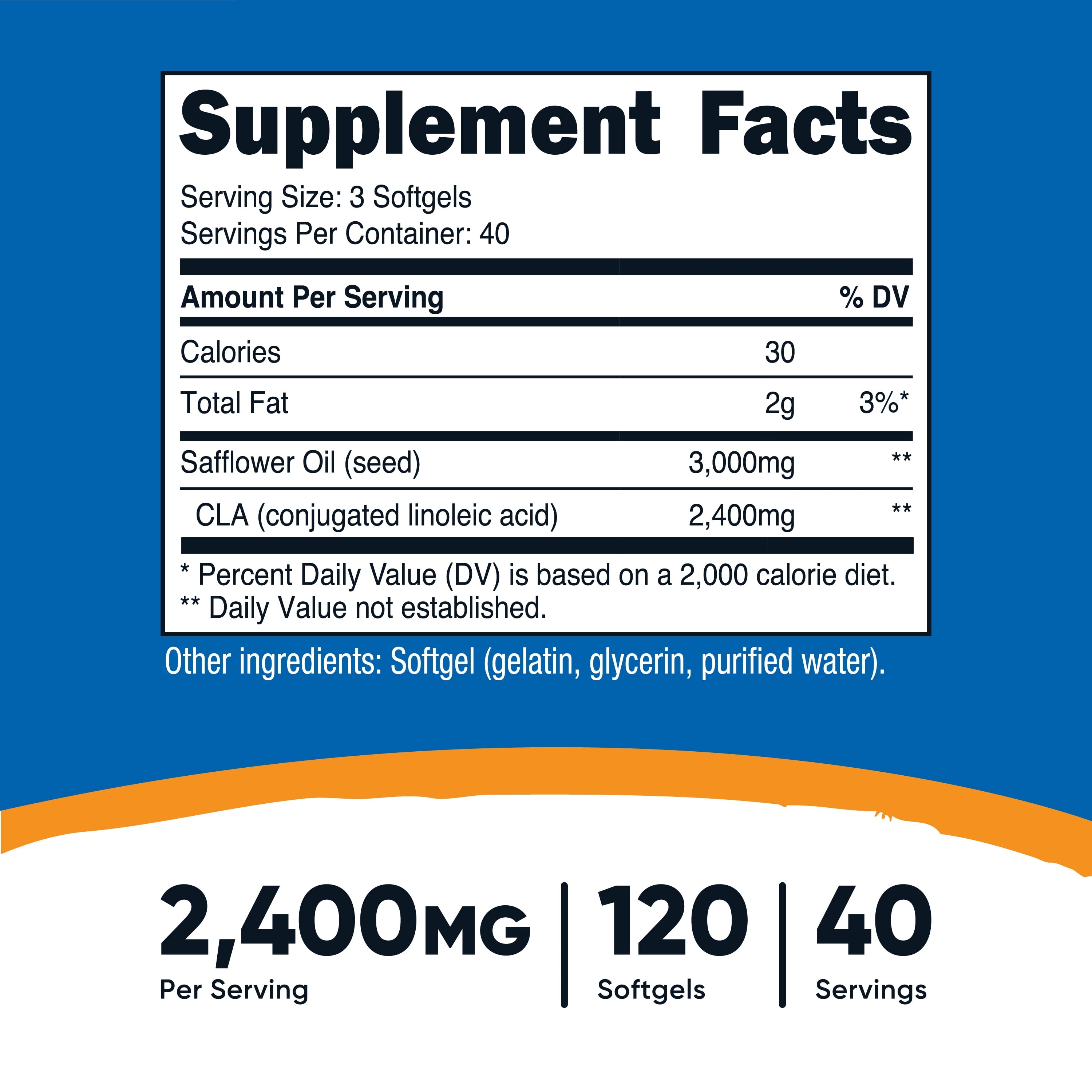 Nutricost CLA (Conjugated Linoleic Acid) 2,400Mg, 120 Softgels - Gluten Free, Non-Gmo, 800Mg per Softgel