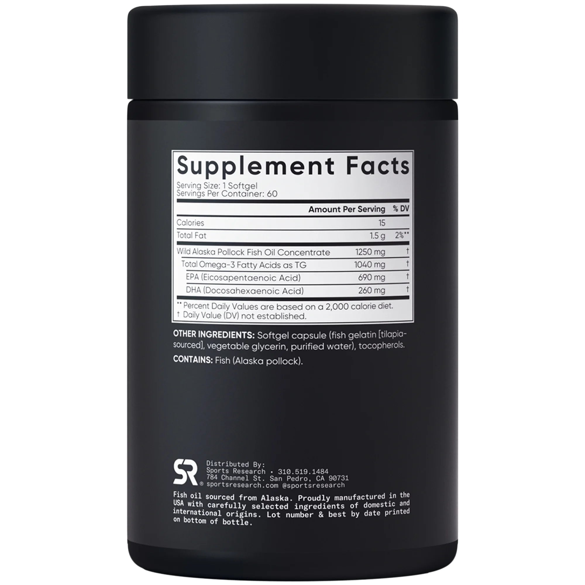Sports Research Omega 3 Fish Oil Supplement, Triple Strength 1250Mg Omega 3 Fatty Acids, 60 Softgels