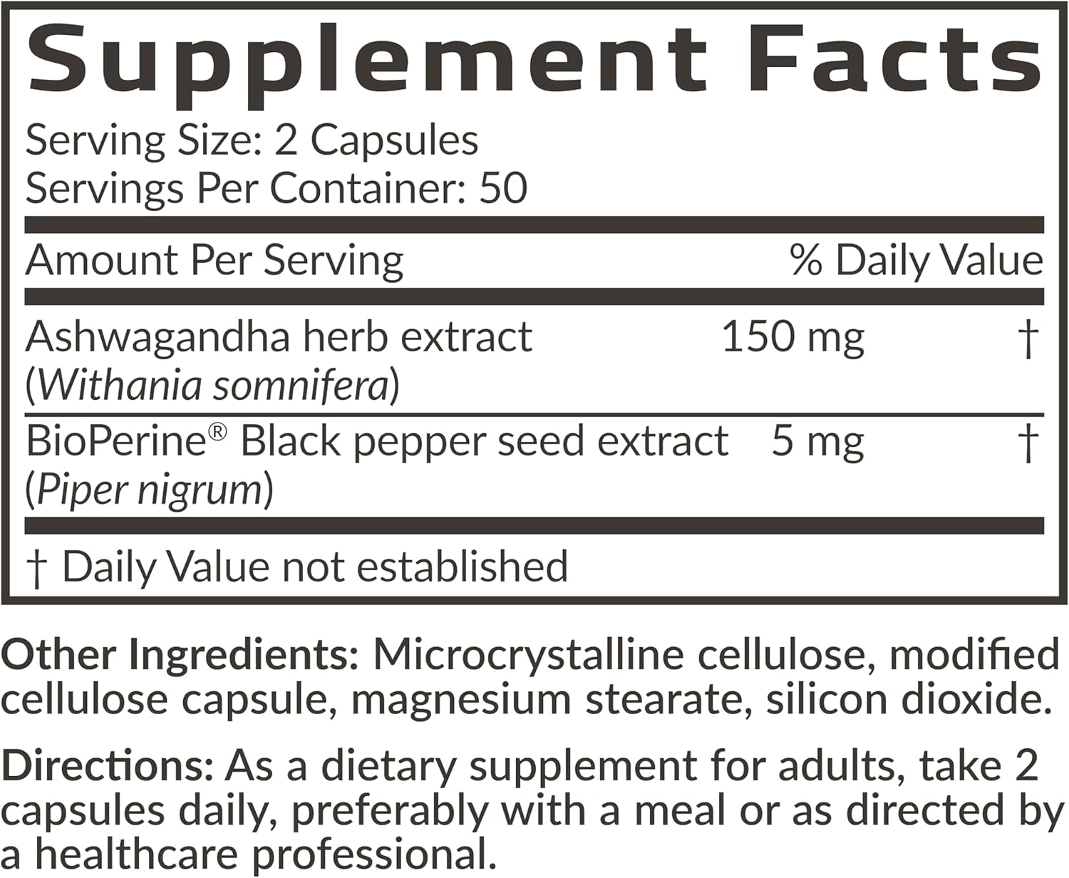 Ashwagandha Extra Strength Stress & Mood Support with Bioperine - Non GMO Formula, 100 Vegetarian Capsules