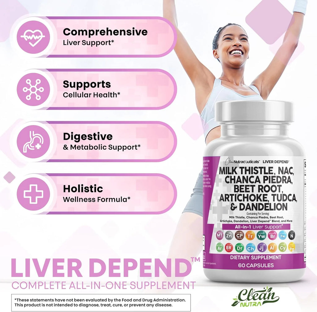 Clean Nutraceuticals Milk Thistle NAC Chanca Piedra Beet Root Artichoke Dandelion Root - Liver Cleanse Detox & Repair Supplement plus TUDCA Choline & Ginger 60 Count
