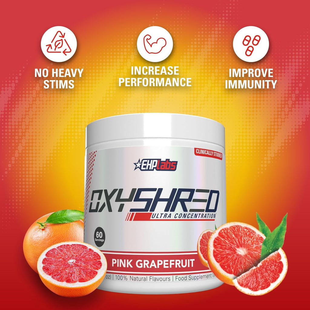 EHP Labs Oxyshred Pre Workout Powder - Preworkout Powder with L Glutamine & Acetyl L Carnitine, Energy Boost Drink - Pink Grapefruit, 60 Servings
