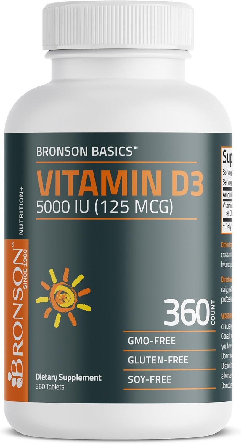 Vitamin D3 5000Iu (125Mcg) Healthy Muscle Function and Immune Support, Non-Gmo, 360 Tablets