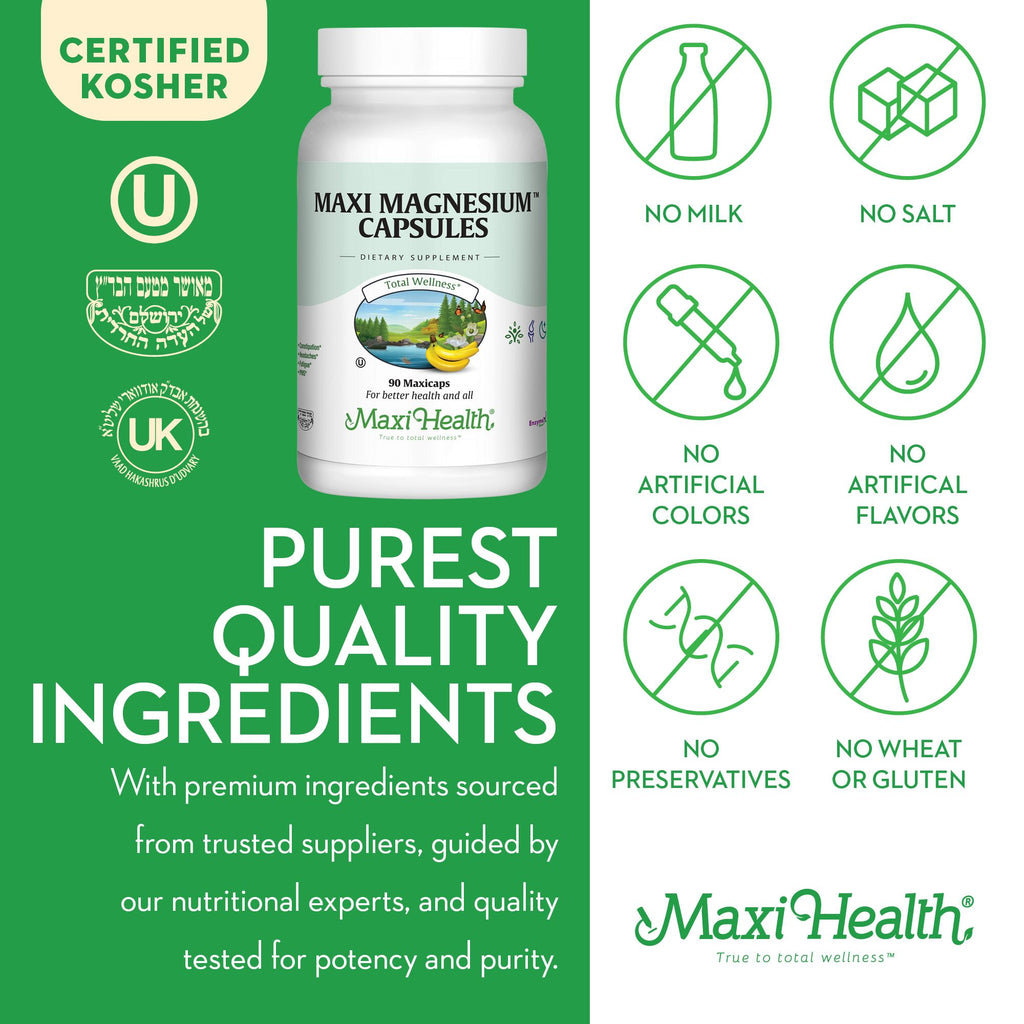 Maxi Health Magnesium Chelate – Bone, Nerve & Energy Support – 90 Vegetarian Capsules