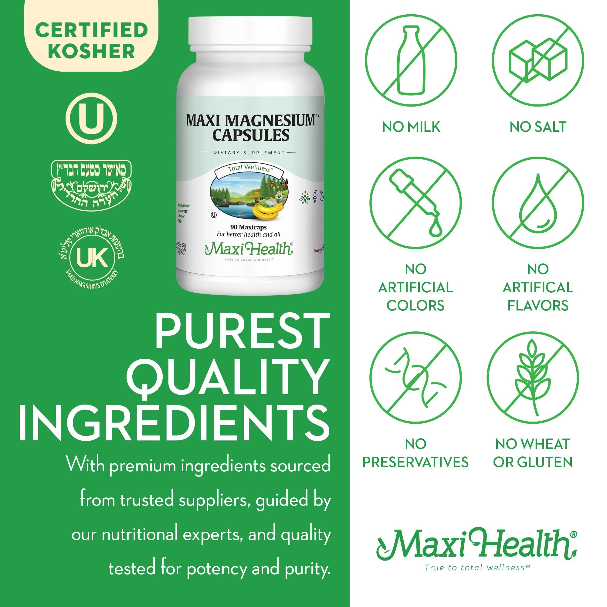 Maxi Health Magnesium Chelate – Bone, Nerve & Energy Support – 90 Vegetarian Capsules