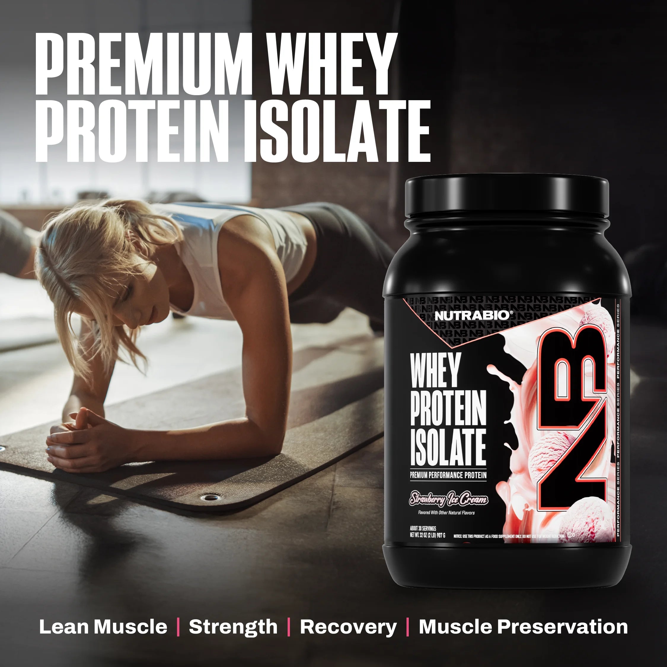 Nutrabio 100% Whey Protein Isolate Protein Powder, 25G Protein with Complete Amino Acid Profile, Non-Gmo, Soy & Gluten Free, Low Carb, Low Calorie Whey Protein Powder, Strawberry Ice Cream, 2 Lbs