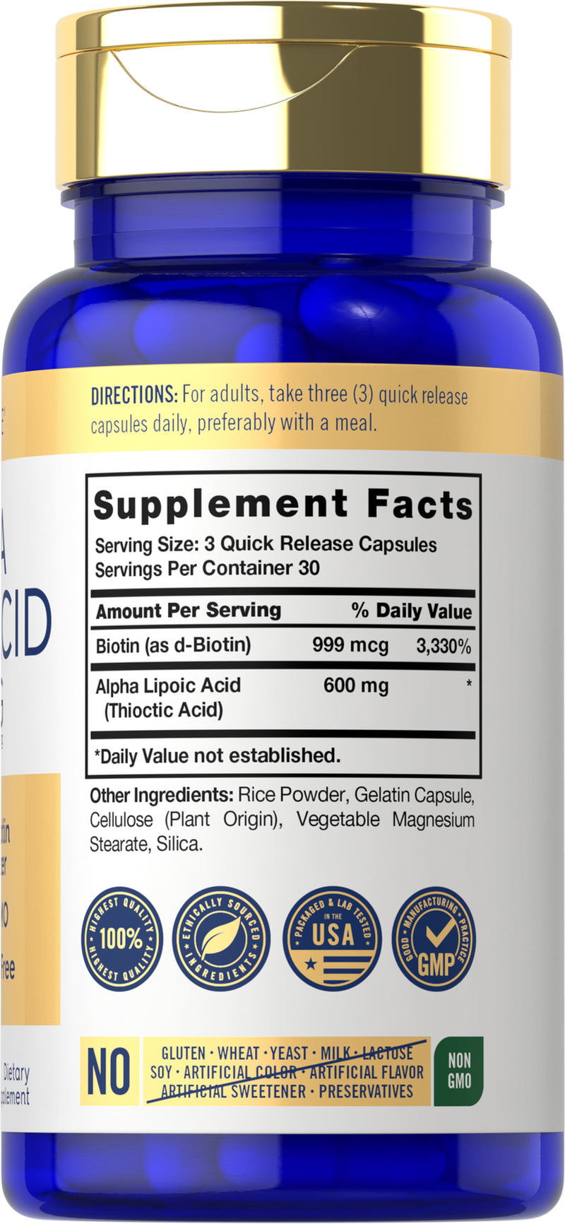 Alpha Lipoic Acid 600Mg | plus Biotin Optimizer | 90 Capsules | by Carlyle