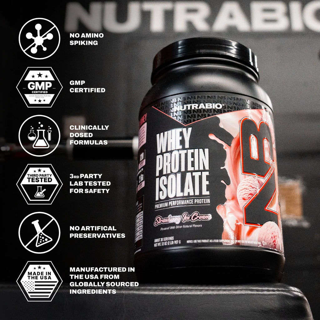 Nutrabio 100% Whey Protein Isolate Protein Powder, 25G Protein with Complete Amino Acid Profile, Non-Gmo, Soy & Gluten Free, Low Carb, Low Calorie Whey Protein Powder, Strawberry Ice Cream, 2 Lbs
