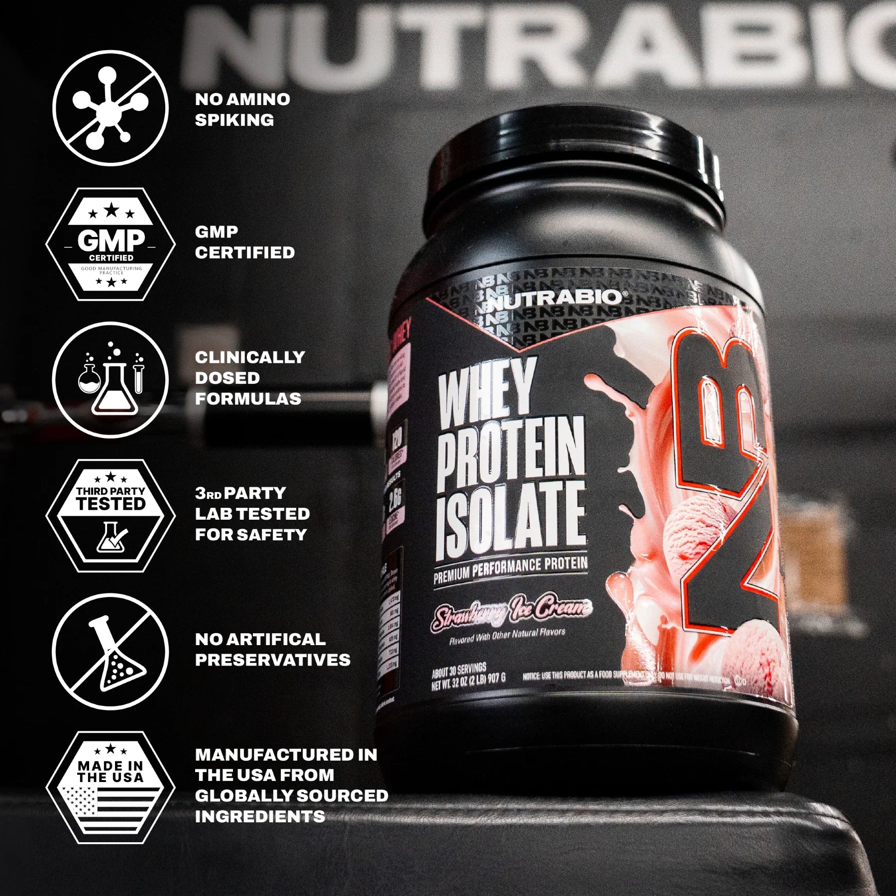 Nutrabio 100% Whey Protein Isolate Protein Powder, 25G Protein with Complete Amino Acid Profile, Non-Gmo, Soy & Gluten Free, Low Carb, Low Calorie Whey Protein Powder, Strawberry Ice Cream, 2 Lbs