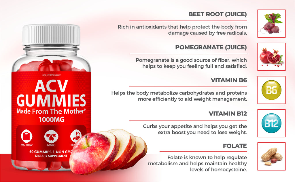 ACV Gummies with Mother 1000 Mg Apple Cider Vinegar (60 Gummies)