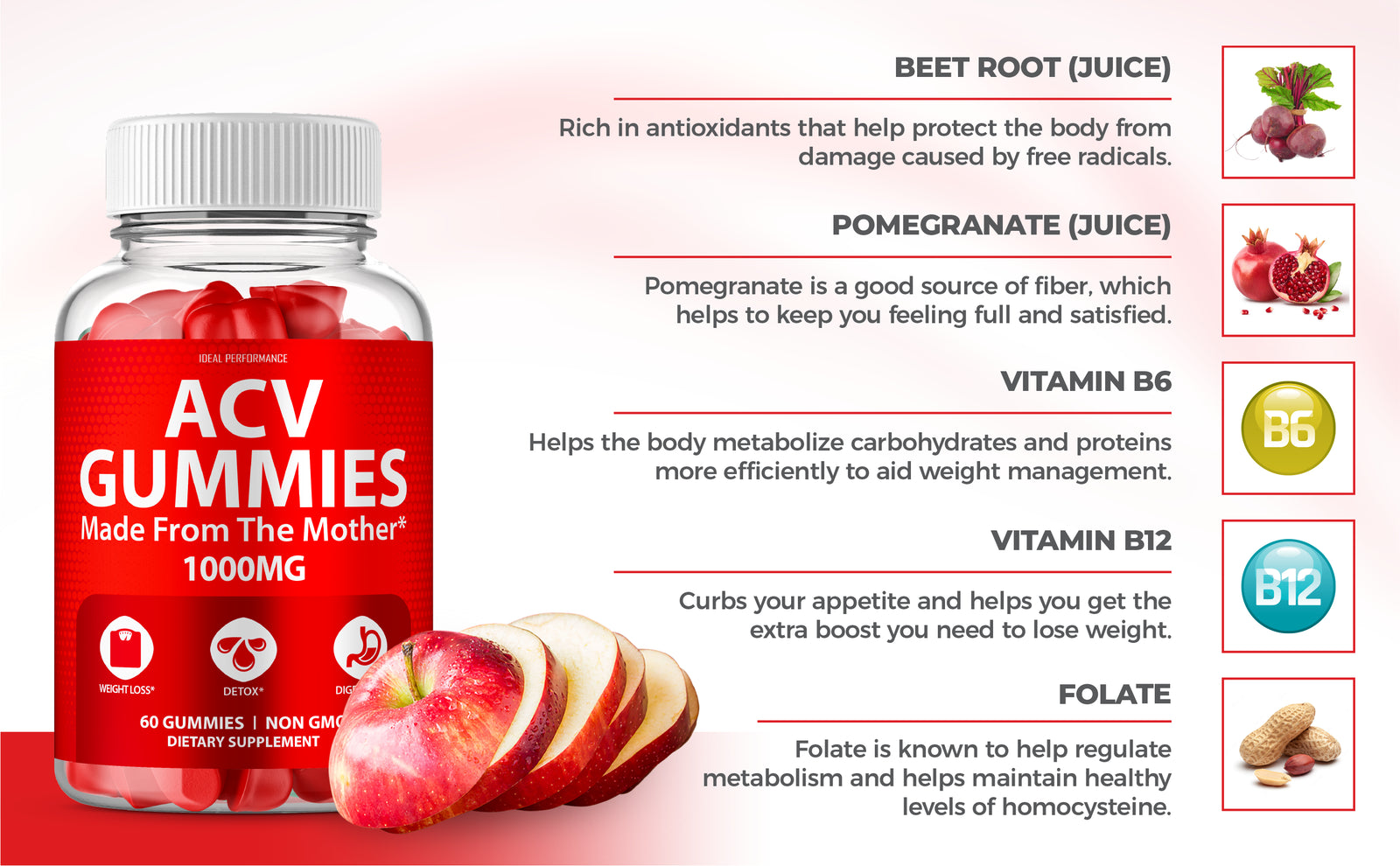 ACV Gummies with Mother 1000 Mg Apple Cider Vinegar (60 Gummies)