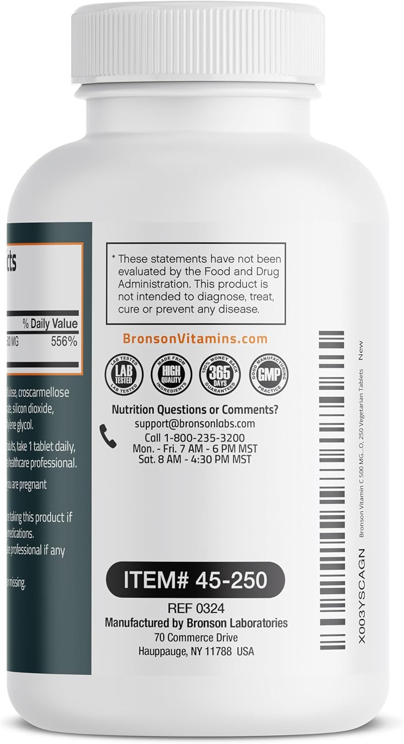 Vitamin C 500 MG Supports a Healthy Immune System & Antioxidant Protection, Non-Gmo, 250 Vegetarian Tablets