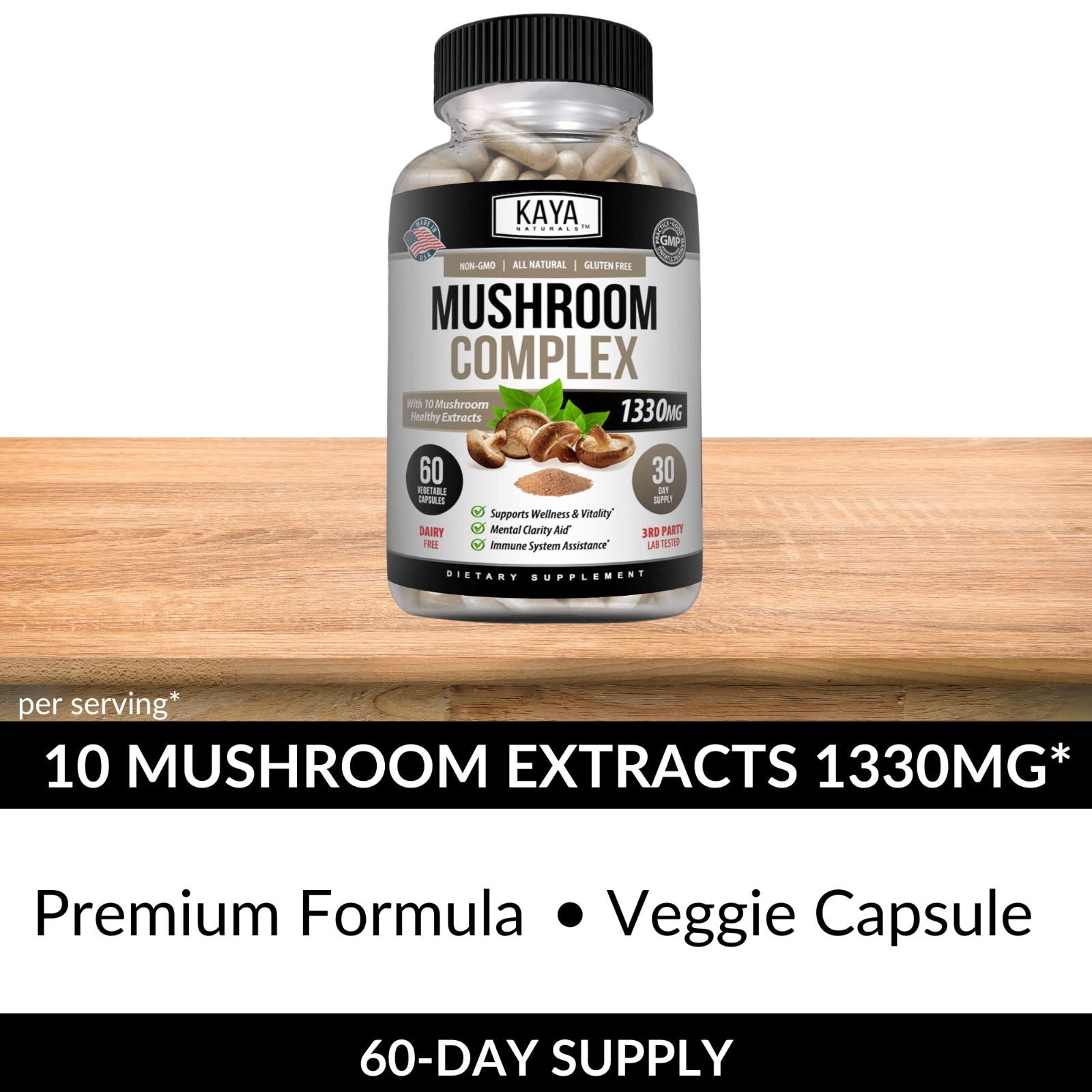 (2 Pack) Mushroom Complex Supplement, 60 Capsules Lions Mane, Reishi, Shiitake