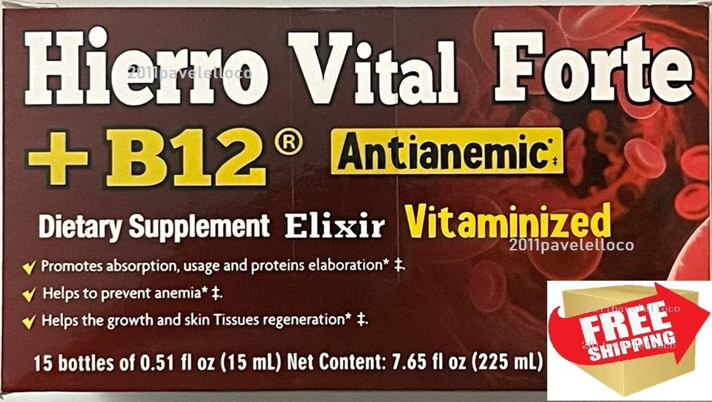 HIERRO Vital Forte + B12 ANTIANEMIC Elixir 15 Bottles Drinkable Vitaminized