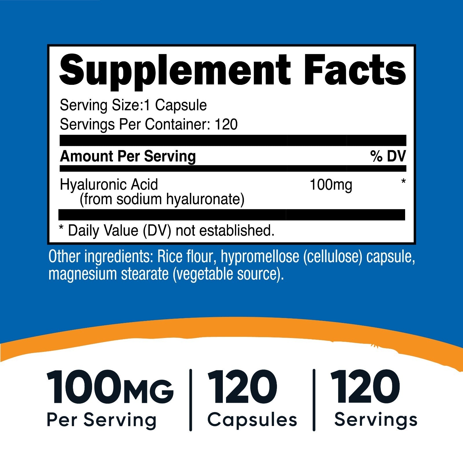 Nutricost Hyaluronic Acid Capsules 100Mg per Serving (120 Vegetarian Capsules)