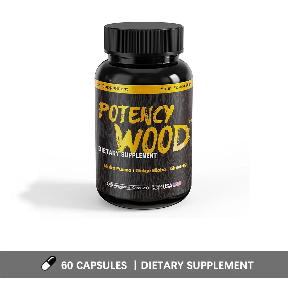 Potency Wood Herbal Supplements with Ginseng Ashwagandha, 60 Capsules, Adaptogen Energy Stamina Immune Antioxidants Gut Health