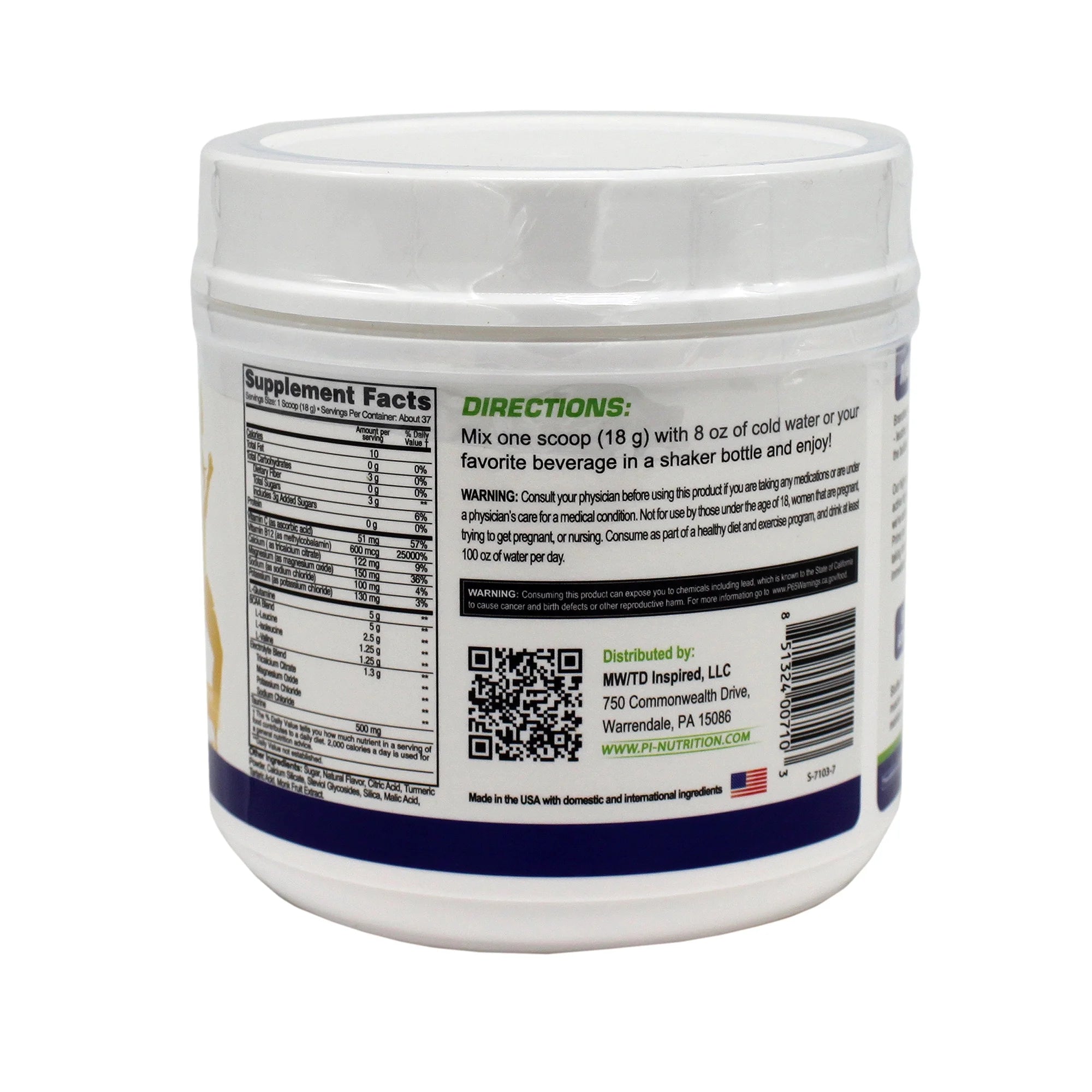 Performance Inspired Nutrition – Full 5G BCAA with Added Electrolytes - Taurine & Glutamine - Recovery & Rebuild- Tropical Mango Delight - 1.46Lb