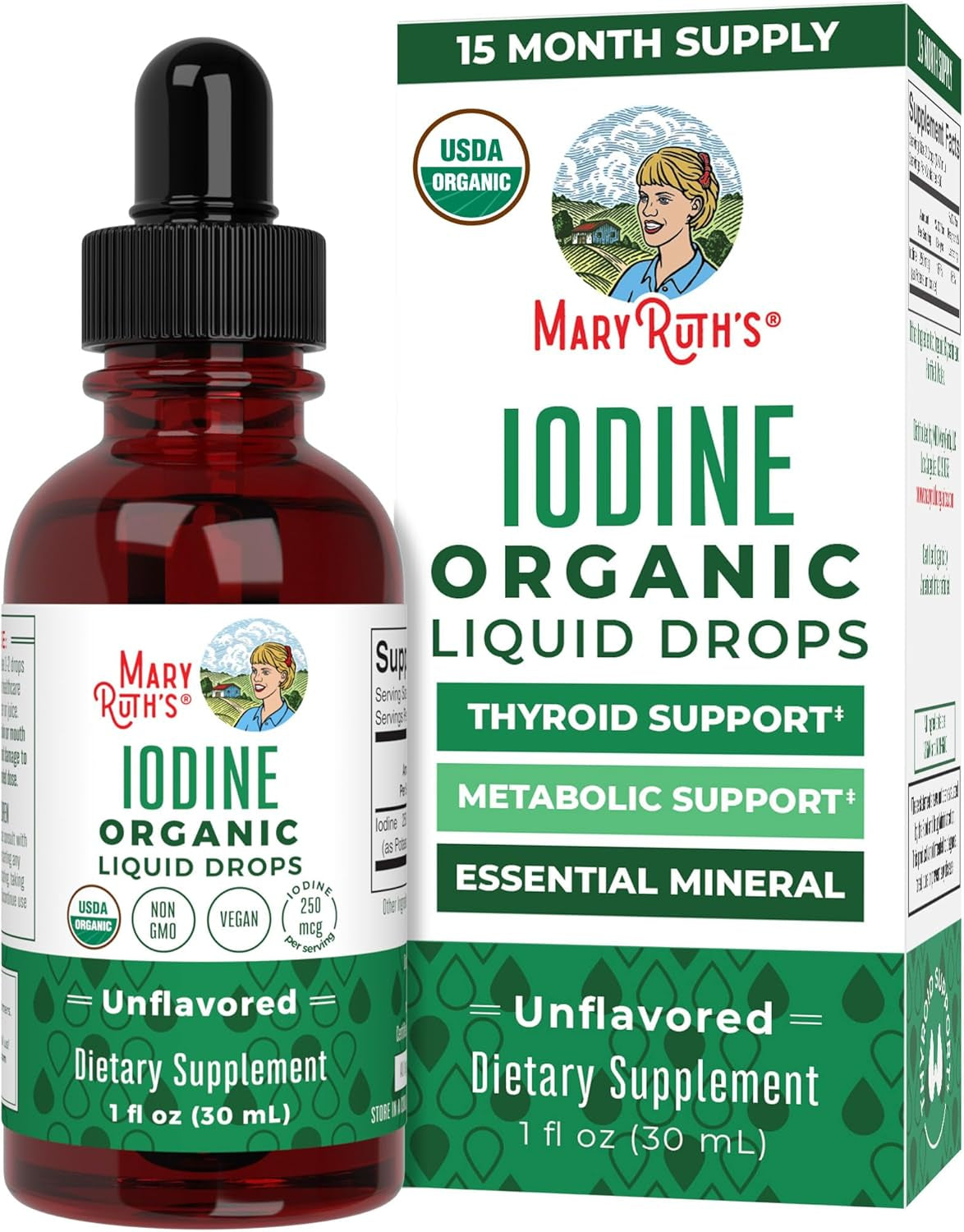 Maryruth Organics Iodine Liquid Drops | Potassium Iodide | 1 Year Supply | 450 Servings | Thyroid Health | USDA Organic| Vegan | Non-Gmo | Gluten Free | 1 Fl Oz