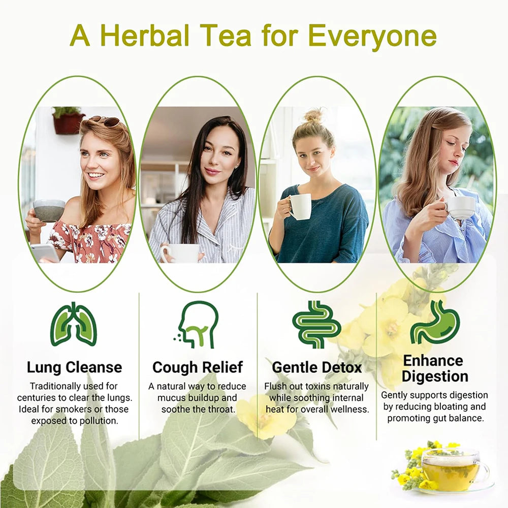 Betterlungs Lung Cleansing Tea, Herbal Loose Leaf Mullein Leaf Extract Detox Tea Bags for Lung Respiratory Health and Wellness